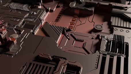 Futuristic Metallic Circuit Board Landscape wallpaper