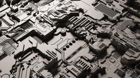 Futuristic Metallic Circuit Landscape wallpaper