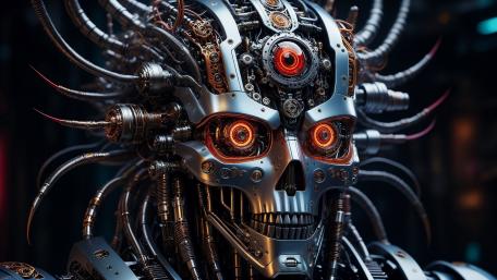 Cybernetic Skull of Neon Intelligence wallpaper