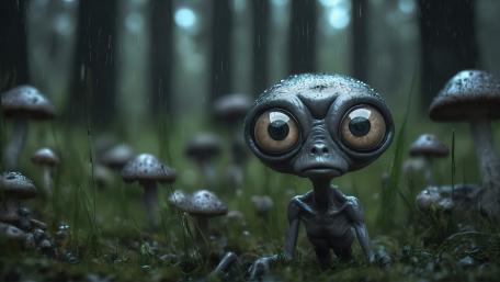 Mystic Alien in Mushroom Forest wallpaper