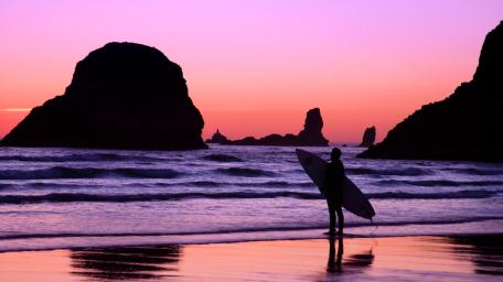Surfer's Dream Stunning of Sunset Waves wallpaper