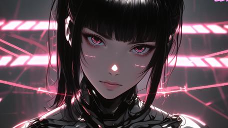Neon Cyborg Anime Portrait wallpaper