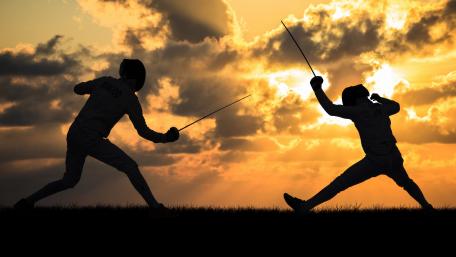 Fencing Duel at Sunset wallpaper