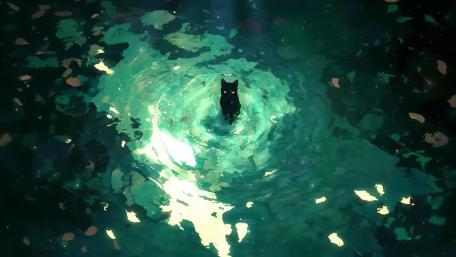 Silent Cat in Emerald Waters wallpaper