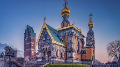 Golden Domes of Mathildenhöhe in Twilight wallpaper
