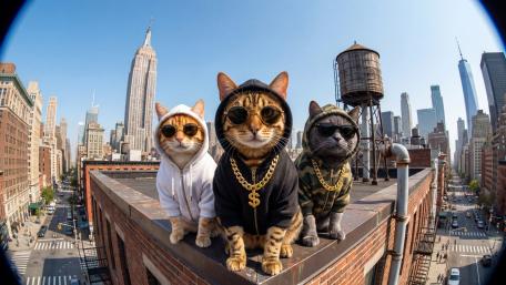 Urban Cat Crew on the Rooftop wallpaper