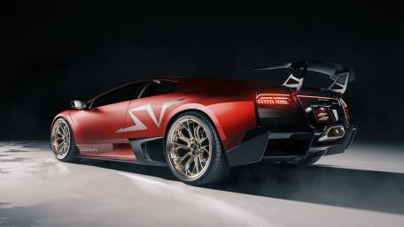 Red Lamborghini Super Veloce On Dark Stage wallpaper