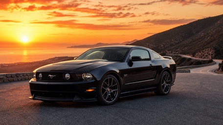 Sunset Black Mustang Cruise wallpaper