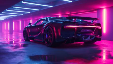 Neon Bugatti Chiron Synthwave Drift wallpaper