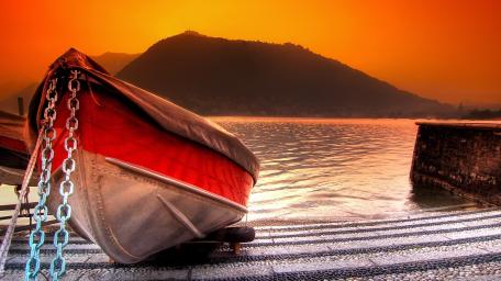 Golden Lake Boat at Sunset wallpaper