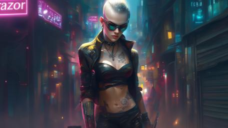 Neon Rebel in Cyberpunk Alley wallpaper