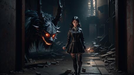 Gothic Beast Awakens in Ruined Alley wallpaper