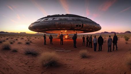 Desert Encounter Beneath the Hovering Saucer wallpaper