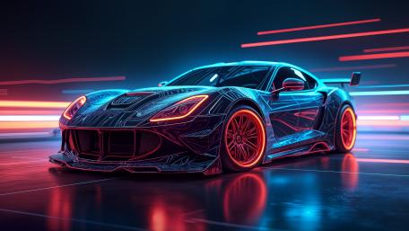 Sports car outlined with neon lights wallpaper