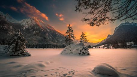 Sunset Over Hintersee Winter Silence wallpaper