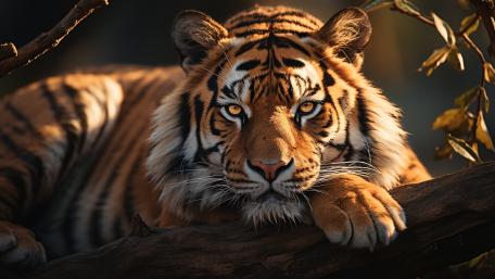 Majestic Tiger Resting in Golden Light wallpaper