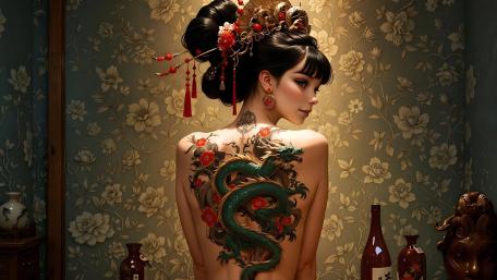 Oriental Dragon Tattoo Geisha Elegance wallpaper