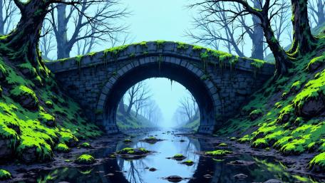 Ancient Bridge in Misty Forest wallpaper
