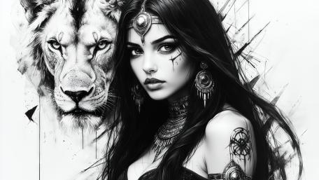 Tribal Lion Spirit Princess wallpaper