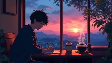 Sunset Study Session by the Window wallpaper