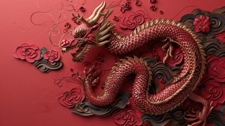 Majestic Red Dragon in Oriental Paper Art wallpaper