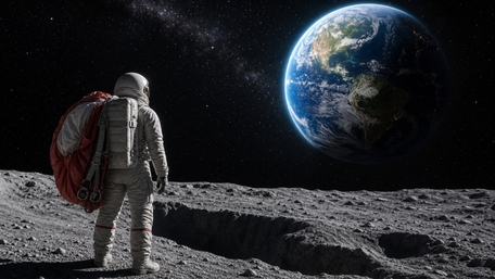 Lone Astronaut Above Earths Silent Moon wallpaper