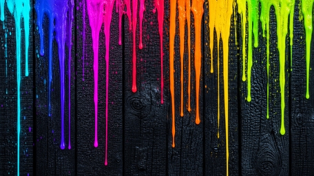Rainbow Drips on Dark Wood wallpaper
