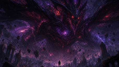 Eldritch Dragon Over Ruined Sky wallpaper