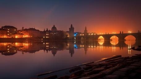 Prague Twilight Over Charles Bridge wallpaper