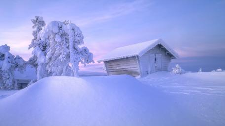 Frosty Cabin in a Silent Winter Dawn wallpaper