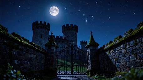 Moonlit Castle Gate wallpaper