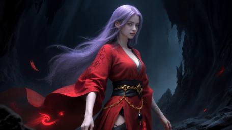 Purple Haired Sorceress in Crimson wallpaper
