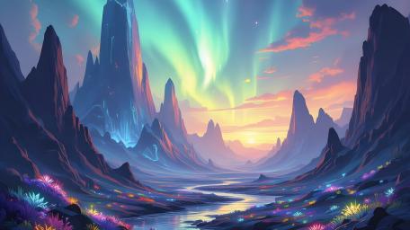 Aurora Valley of Glowing Peaks wallpaper