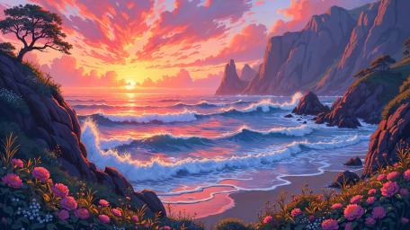 Dreamlit Anime Sunset Coast wallpaper