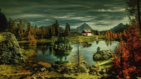 Autumn Serenity at Lago Federa in the Dolomites wallpaper