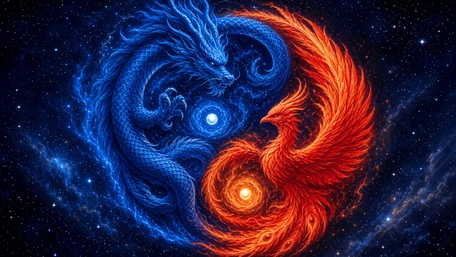 Celestial Dragon and Phoenix Balance wallpaper