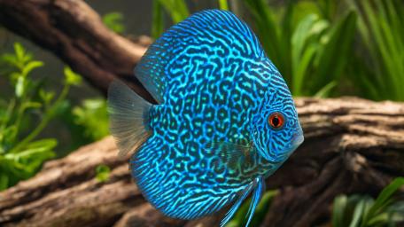 Glowing Blue Discus in Lush Aquarium wallpaper
