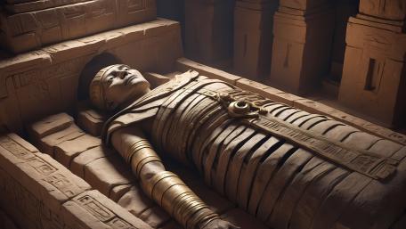 Ancient Mummy Resting in Forgotten Tomb wallpaper