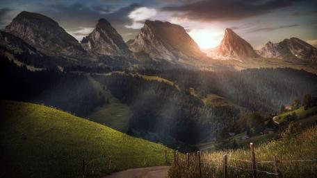 Sunlit Churfirsten Peaks Above Wildhaus Valley wallpaper