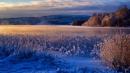 Tranquil Winter Landscape at Frozen Lake wallpaper