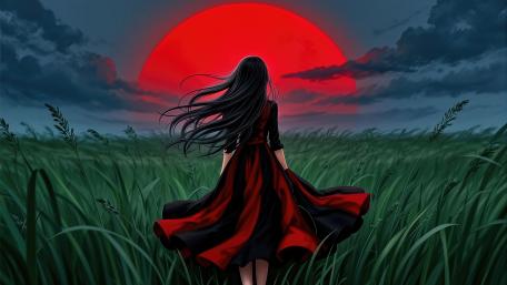 Gothic Girl Beneath the Blood Moon wallpaper