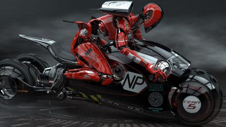 Red Cyber Mecha Bike wallpaper
