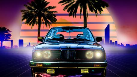 Neon BMW E30 Sunset Cruise wallpaper