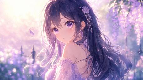 Dreamy Purple Blossom Anime Girl wallpaper