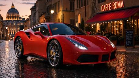 Ferrari Rainy Evening Drive wallpaper