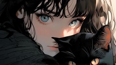 Midnight Gaze with Black Cat wallpaper