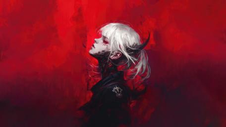 Crimson Horned Cyberpunk Demoness wallpaper