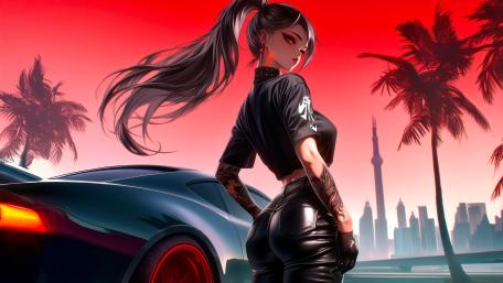 Neon Sunset Cyberpunk Diva wallpaper