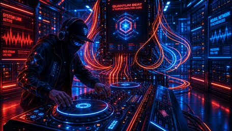 Neon Cyberpunk DJ in Quantum Sound Lab wallpaper