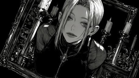 Gothic Candlelit Anime Portrait wallpaper